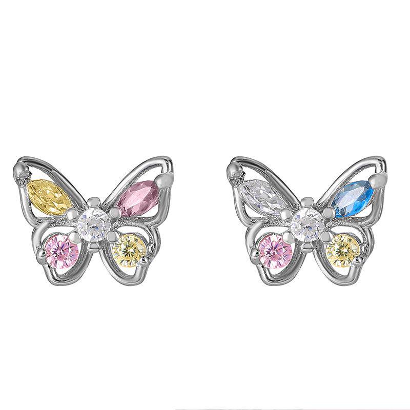 Exquisite Colorful Rhinestone Butterfly Stud Earrings: Light Luxury & Versatile Design for Women