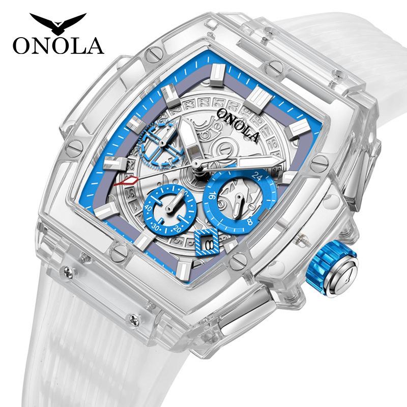 Custodia Trasparente Onola Orologio Quadrato Moda Luminoso Giovanile Studente Orologio da Uomo