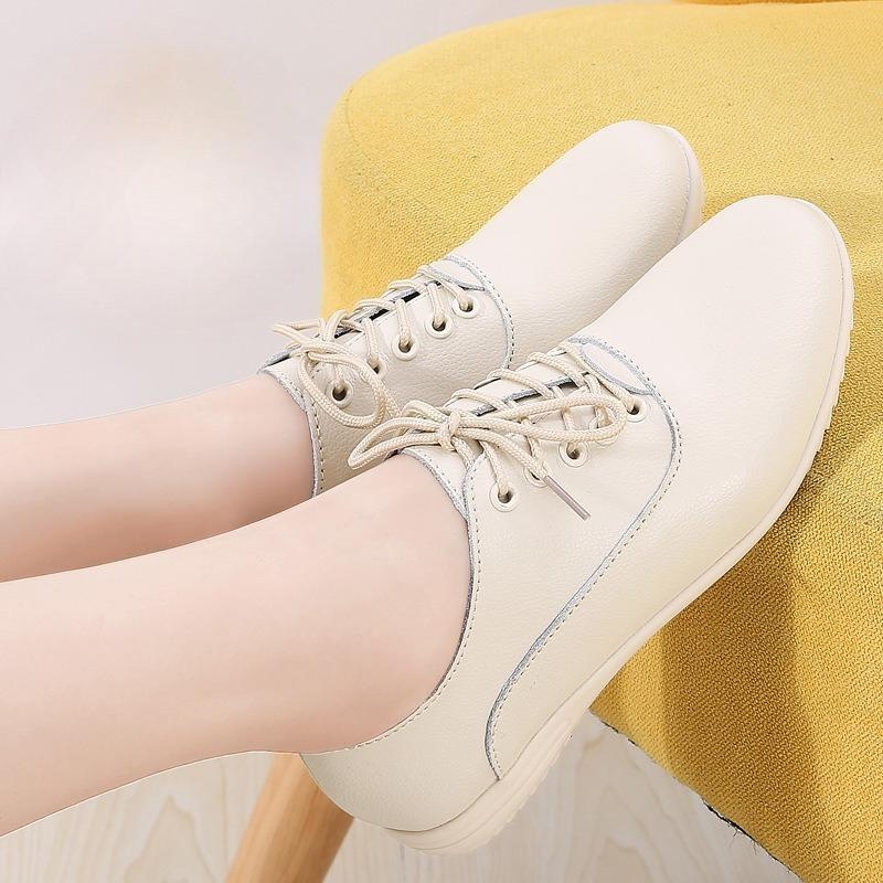Women's Flat White Sneakers with Laces, Round Toe, Casual, Non-slip, Breathable, Wear-resistant, Flat, Fashionable Shoes