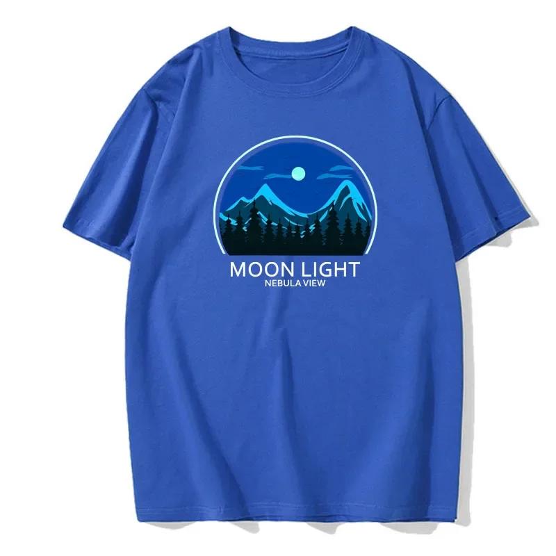 

Men s summer mountain night pattern printed T-shirt, 100% cotton round neck, high-quality, fashionable and versatile top 4XL
