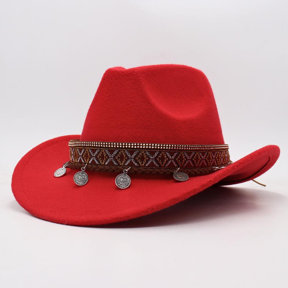 Children'S Tibetan Ethnic Style Pendant, Cowboy Hat, European, American Autumn And Winter Jazz Top Hat, Fashion Stage Concave Shape Woolen Felt