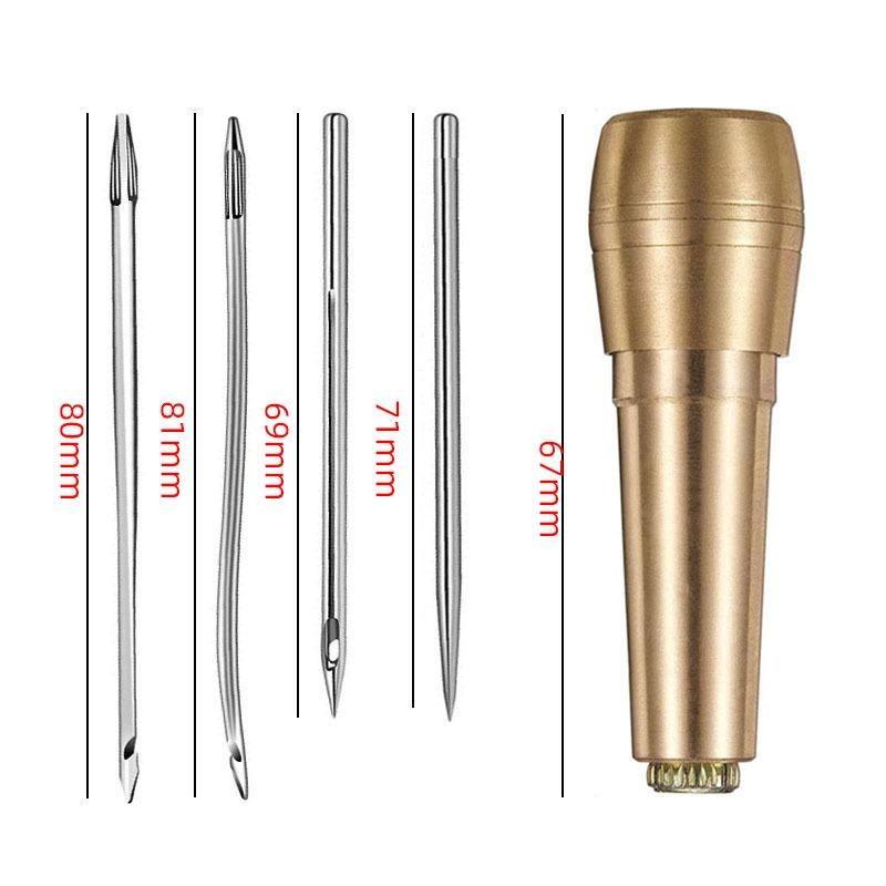 5Pcs Leather Sewing Kit, Copper Handle Leather Sewing Awl, Needle Set, Suitable for Repairing Leather Canvas Tent Shoes