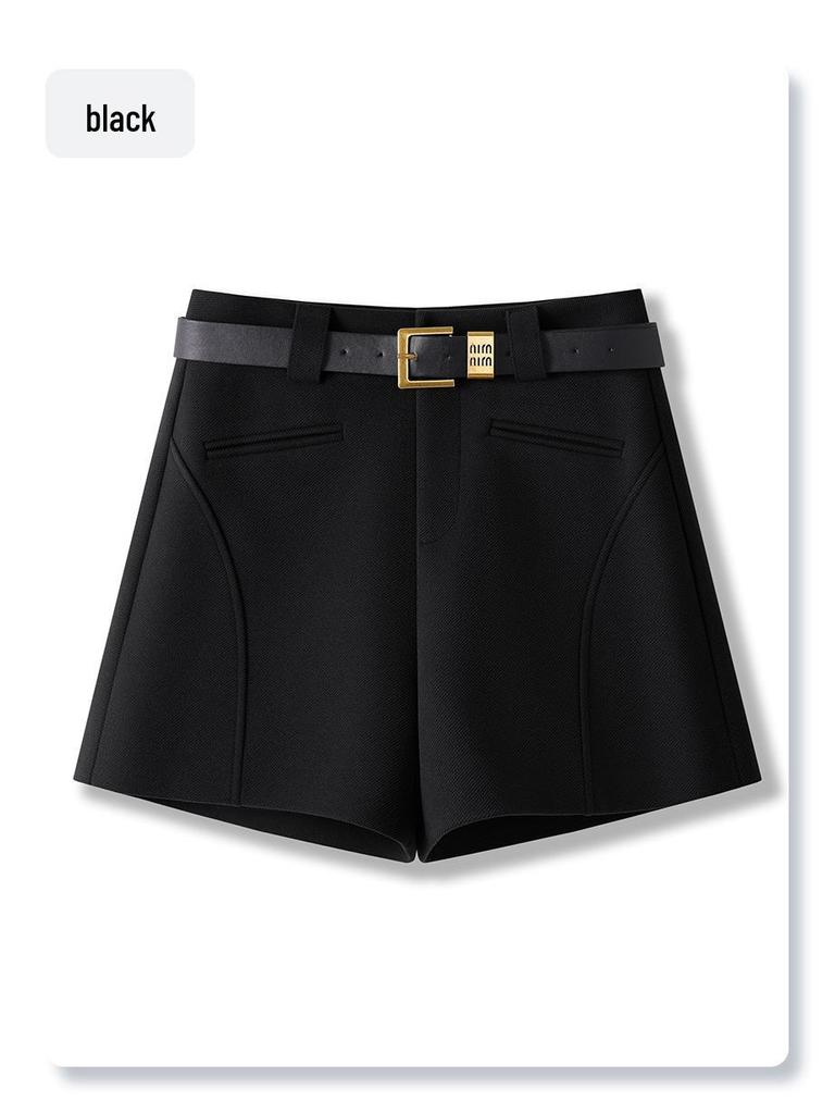 Women's 2024 High-Waist Khaki Wide-Leg Pants & A-line Shorts Set for Autumn/Winter