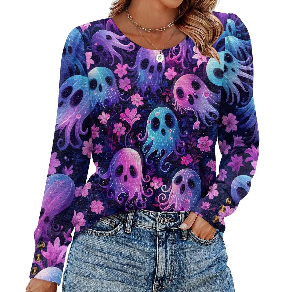 Women's Halloween Print Fashionable Long-sleeved Top