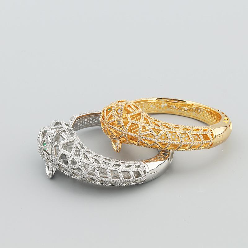 New Fashionable Exaggerated Leopard Hollow Inlaid Bracelet with Leopard Fashion Opening Bracelet
