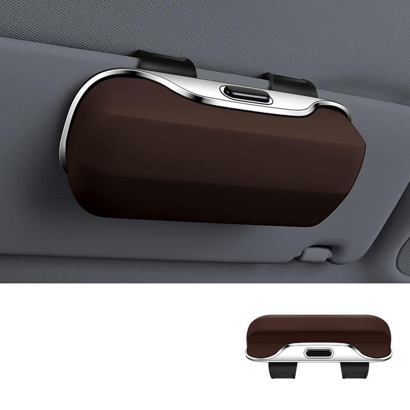 

Portable Car Glasses Case, Universal Car Sun Visor Glasses Holder, Button Switch, Suitable for All Glasses Storage коричневый