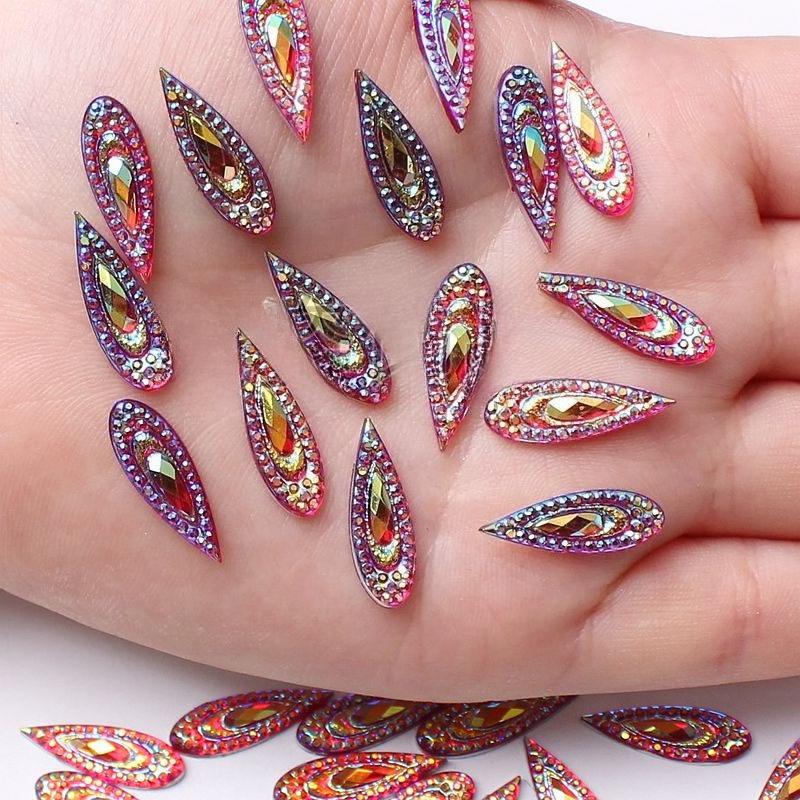 

Phoenix Tail Water Drop Flat Bottom Sticky Diamond, Peacock Feather Water Diamond, Hairpin Headwear DIY Accessories 7mm*21mm червоний