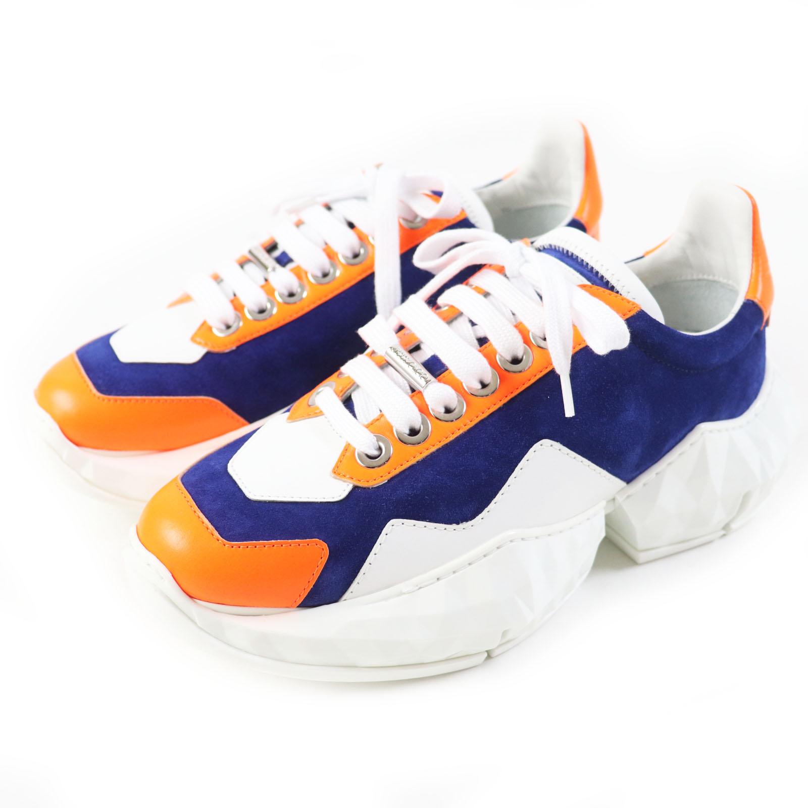 Pristine JIMMY CHOO sneakers DIAMOND Cobalt Neon Orange Calf leather Women 36 Used