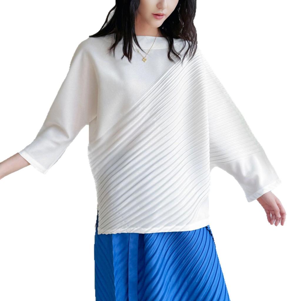 2026 Spring New Miyake High-End Irregular Pleated Plus Size Loose Casual Top