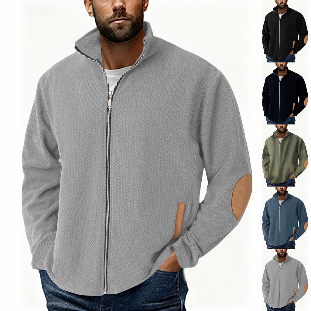 Herren Zip-Up Hoodie Vintage Gefüttertes Sweatshirt Fleece Full-Zip Winter Warme Jacken mit Ellbogenflicken