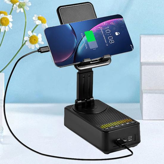Mobile Phone Stand with Bluetooth-compatible Speaker Portable Folding Phone Stand USB Drive Holder Quick Charging Phone Holder