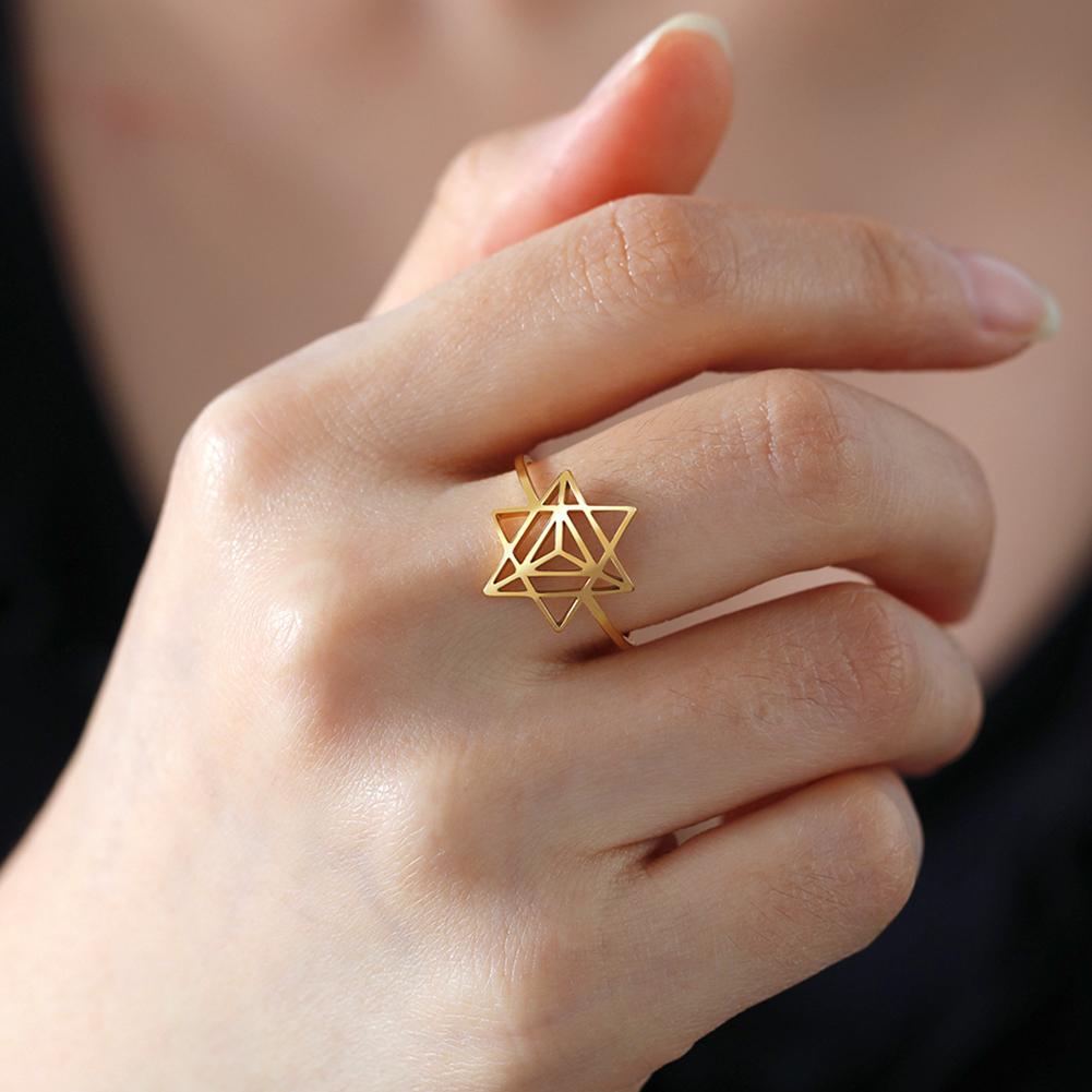Lucktune Hexagram Merkaba Meditation Amulet Rings Women Men Stainless Steel Star Finger Ring Sacred Geometry Jewelry Party Gift