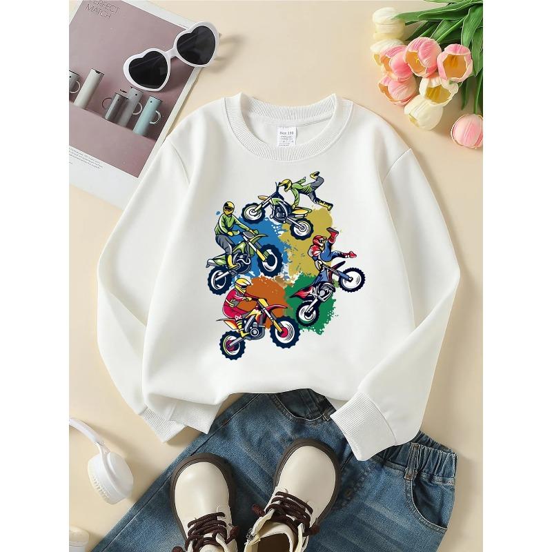 Motocross Riders Action Adventure Girls  Crewneck Sweatshirt, Round Neck Sweatshirt, Autumn and Winter Western Style 110