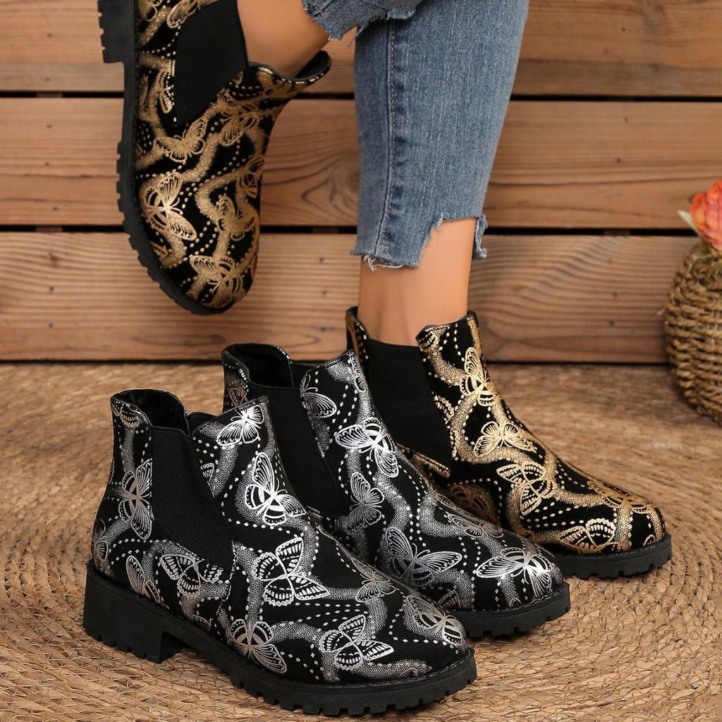 Large Size Printed Martin Boots for Women's Autumn and Winter New European and American Style Chelsea Boots for Women
