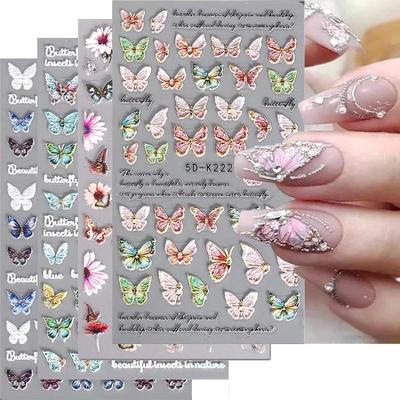 Samolepky na nehty Embosované obtisky na nehty Barevné doplňky na nehty s motýly pro Samolepicí zdobení nehtů Dámský design nehtů