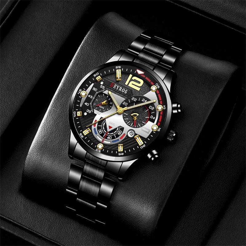 Mens Sports Watches Stainless Steel Quartz Wrist Watch Calendar Luminous Clock Men Business Casual