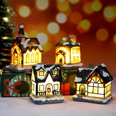 Christmas Decorations Micro Landscape Resin House Christmas Atmosphere Lights Xmas Gifts Christmas Ornaments Christmas Gifts