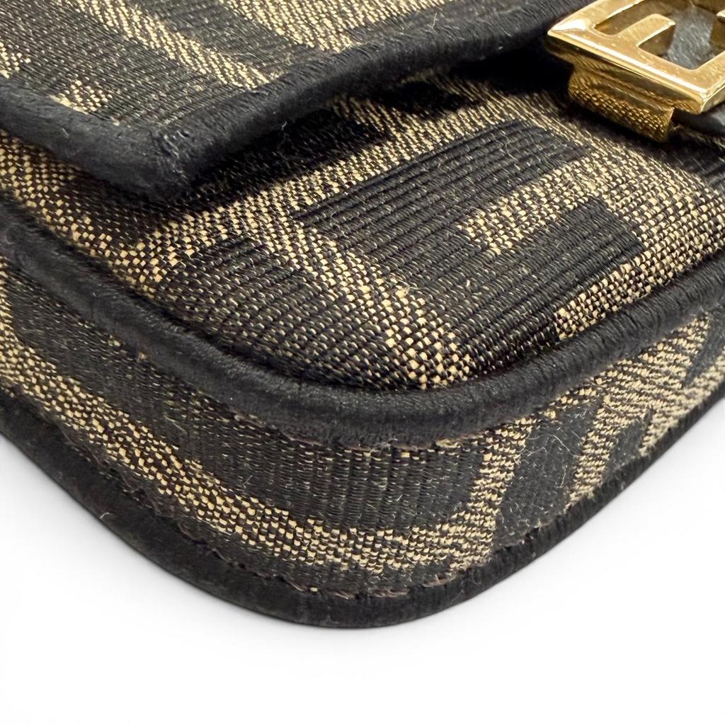 Great FENDI Nano bucket FF Logo Metal Zucca Pattern 2-Way Chain Shoulder Pouch Used