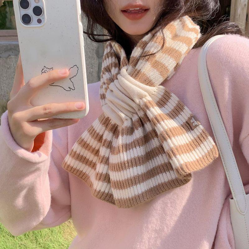 Striped Cross Scarf Women'S Autumn And Winter Korean Lazy Pullover Wool Scarf Versatile  Scarf