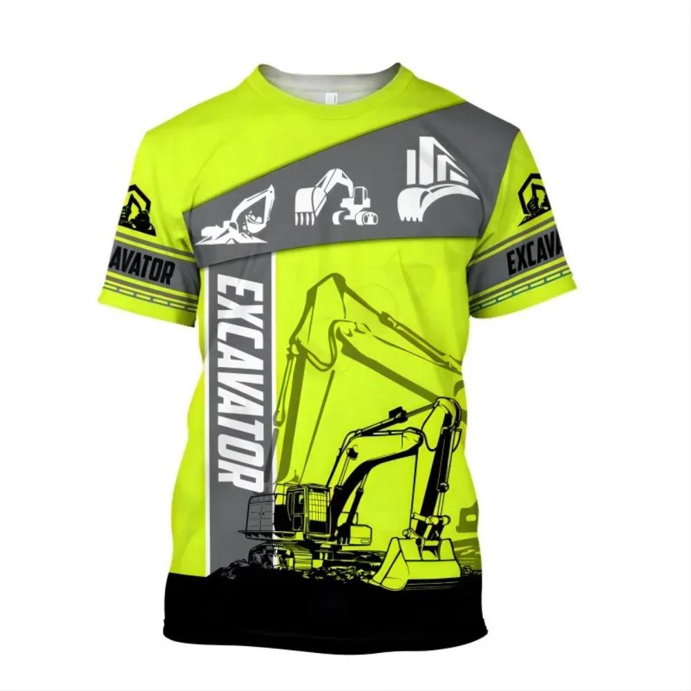 Excavator 3D High-definition Digital Printing Summer Men's Round Neck Short Sleeved T-shirt