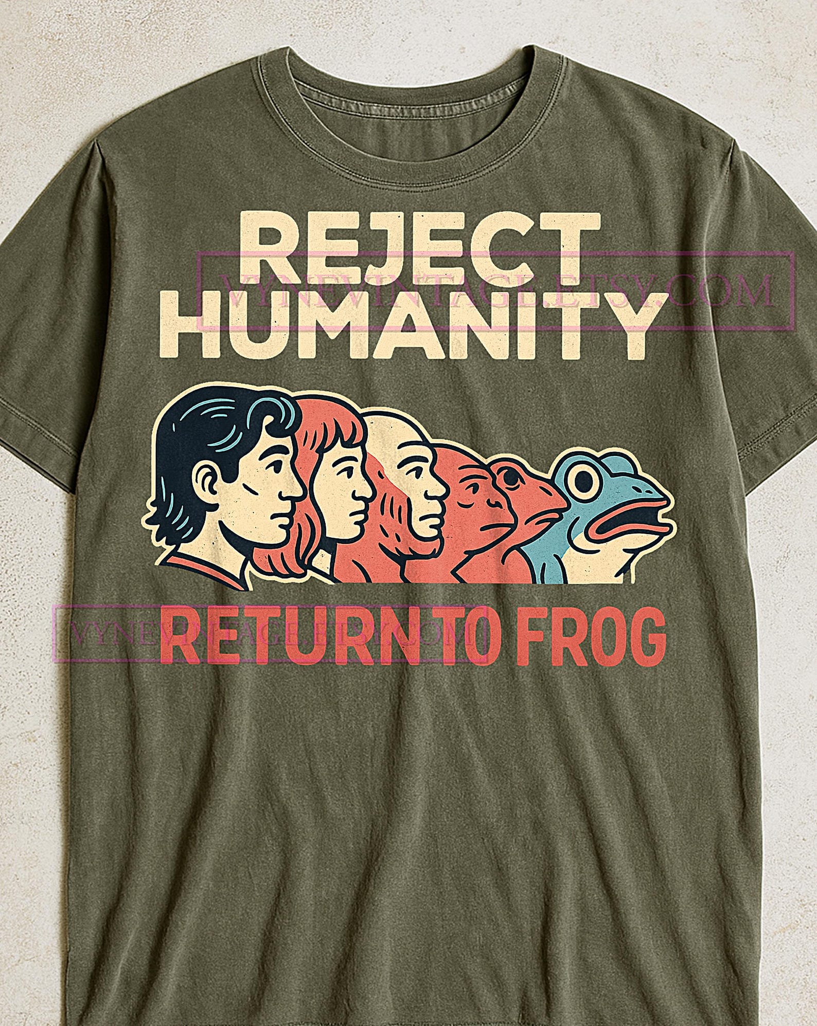 Reject Humanity Return To Frog T-Shirt, Vintage Graphic Retro Cartoon Evolution Meme, Funny Amphibian Artwork Shirt S
