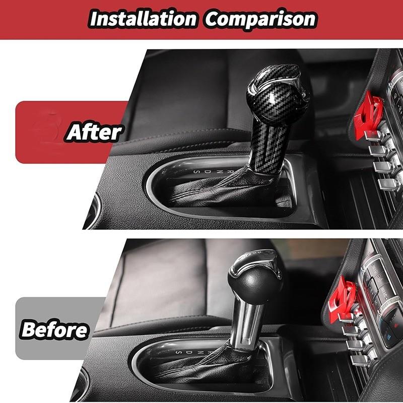 Car Automatic Gear Shift Knob Trim Cover Carbon Fiber Style Stickers For Ford Mustang 2015-2023 ABS Accessories