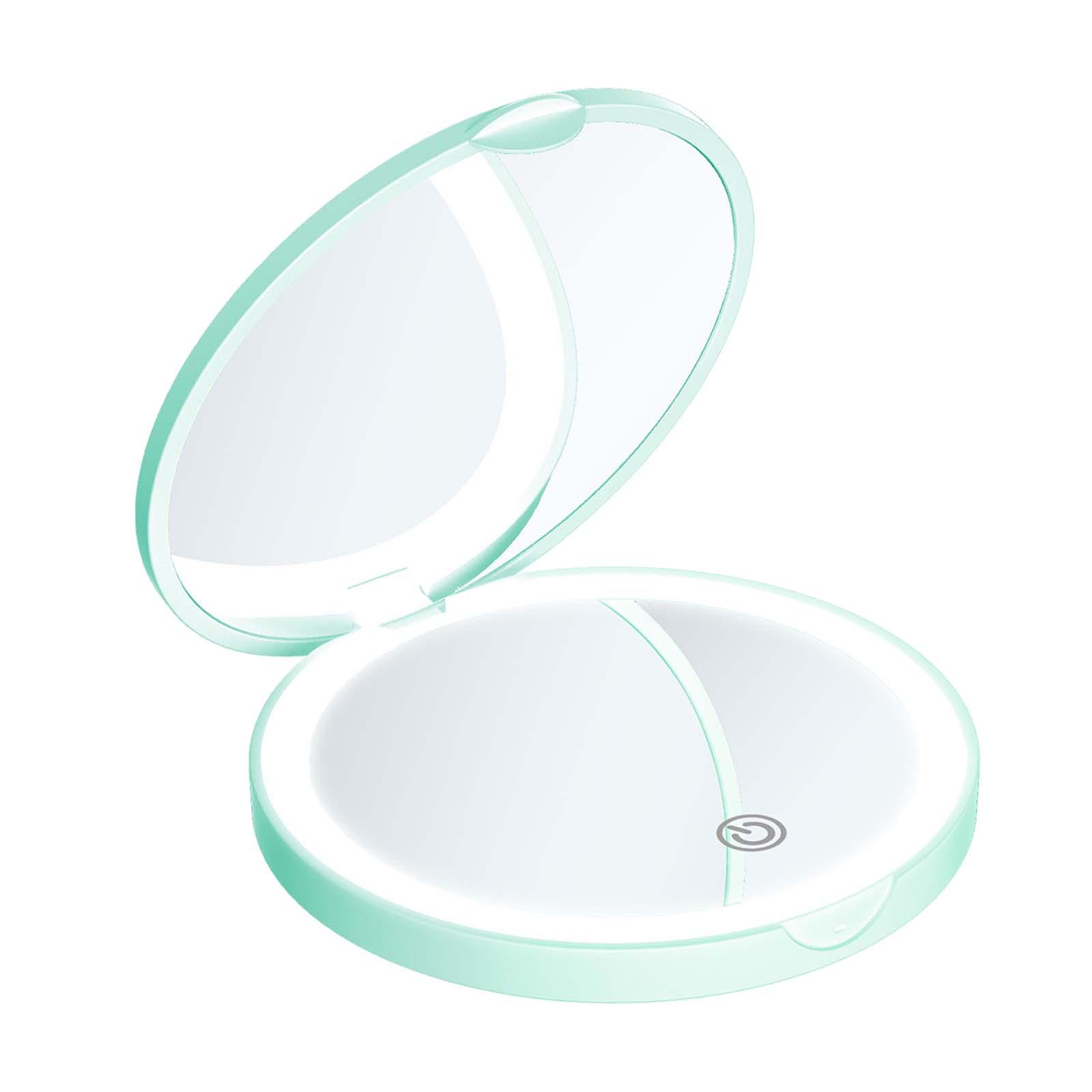 Компактное светодиодное зеркало с подсветкой, дорожное зеркало с 2-кратным увеличением, складное для кошелька зелёный