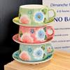Girls High-Value Flower Mug Office Ceramic Coffee Cup Underglaze Color Afternoon Tea Coffee Cup Saucer Set