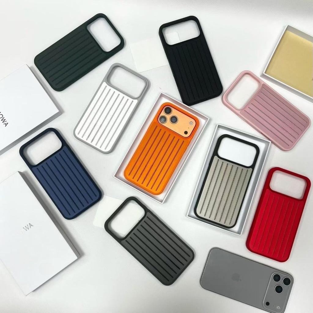 INS Unique Creativity for RIMOWA Business Luggage Case for IPhone 17 Pro Max 16 15 14 13 3D Corrugated Stripe Stylish Aluminum Alloy Anti-drop Cover
