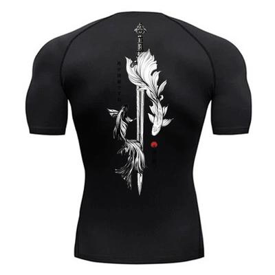 Yin Yang Sword Print Short Sleeve Compression Shirts for Men Summer Athletic Quick Dry T-shirts Gym Workout Running Tees Tops