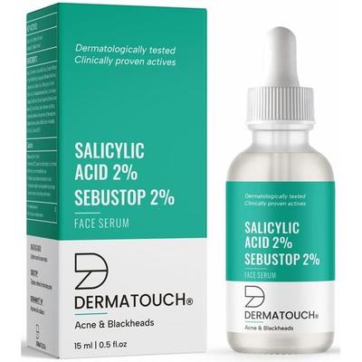 DERMATOUCH Salicylsyre 2% w/w Sebustop 2% Ansigtsserum | Til Akne & Hudorme | Specielt til Akne-tilbøjelig & Fedtet Hud | 15ml