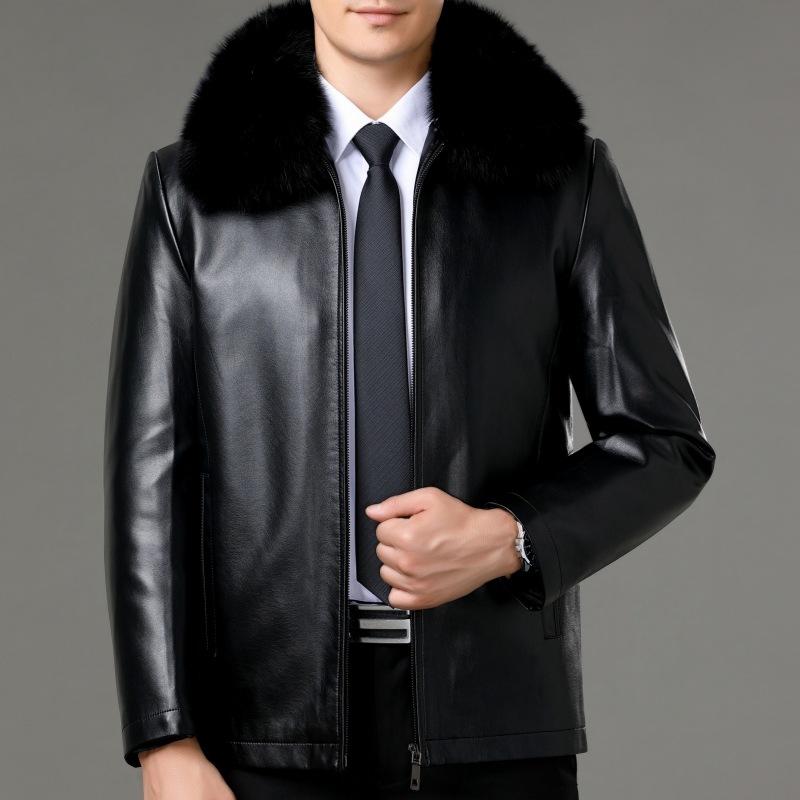 

Fox fur genuine leather jacket with detachable down lining, winter new middle-aged and elderly dad wear lapel leather jacket 195