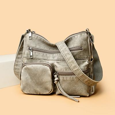 Borsa da Donna Vintage in Morbida Pelle Borsa a Spalla Multitasche Grande Capacità Borsa a Tracolla