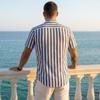 Men's Linen Short Sleeve Shirt Striped Button Down Casual Lightweight Breathable Open Front Collared Top for Summer Daily Wear