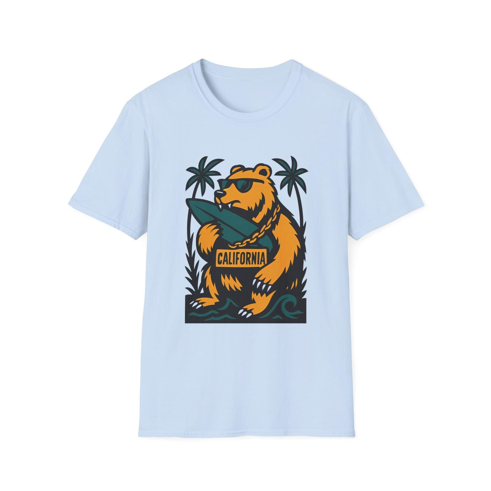 Unisex Softstyle California Bear Surf T-Shirt Mens Womens Tees Top - West Coast Beach Vibes XL