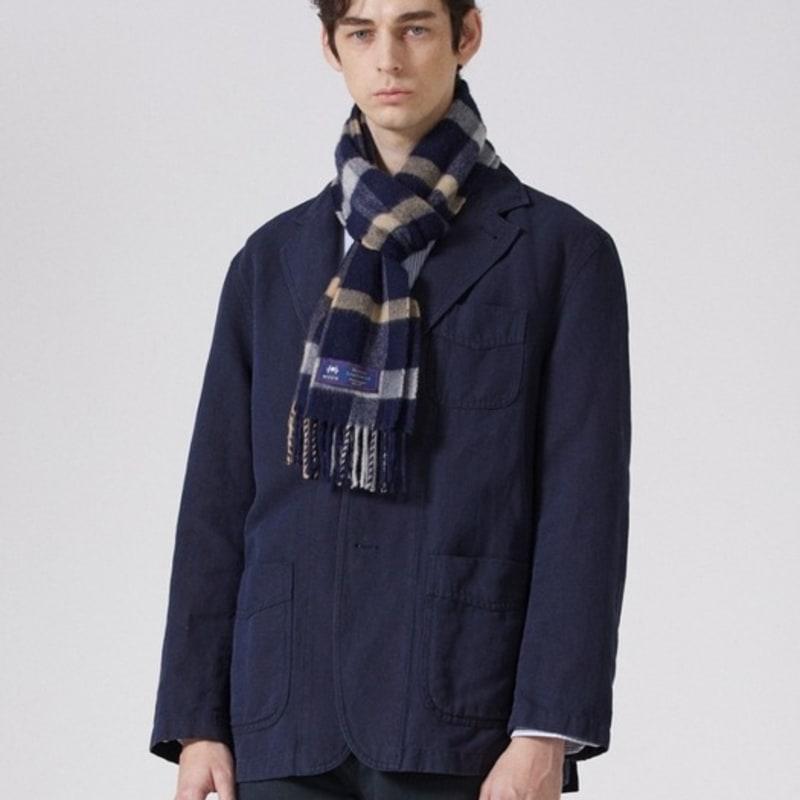 ABRAHAM MOON Merino Wool Muffler 25cm - Blythe Navy Silver