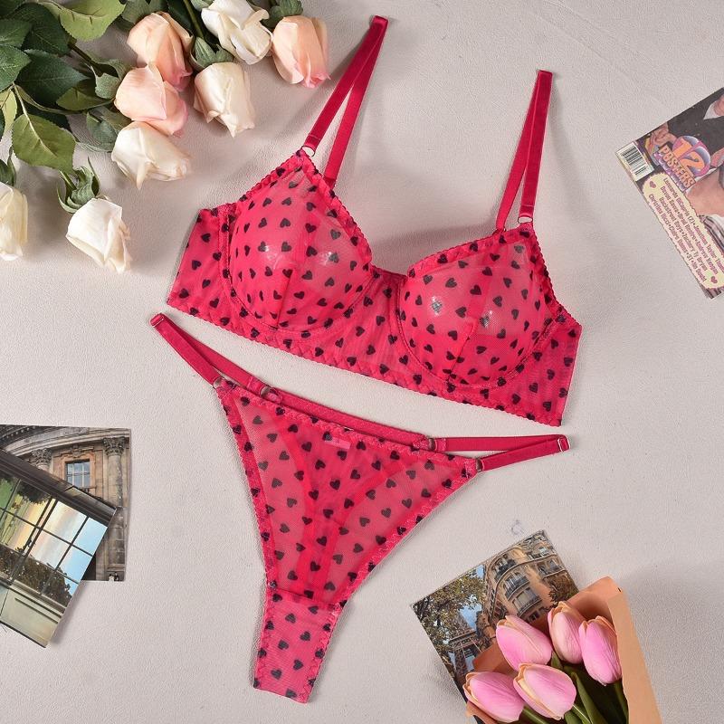 

День Святого Валентина серцеподібний друк перспектива сексуальна спокуса триточкові сексуальні жіночі труси XL червоний