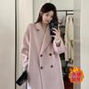 Front Shoulder Double-sided Wool Coat Women's Medium and Long, Autumn and Winter Black and Gray Woolen Coat