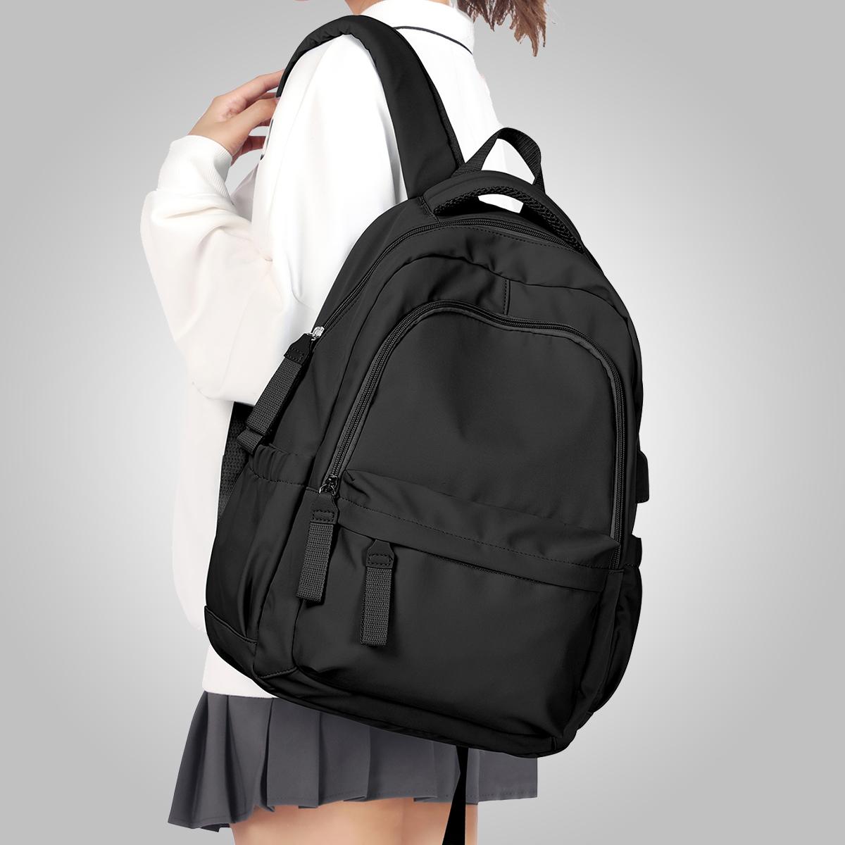 

Вместительный повседневный модный рюкзак, однотонный школьный рюкзак для ноутбука, простой милый студенческий школьный рюкзак на молнии для девочек и мальчиков чёрный