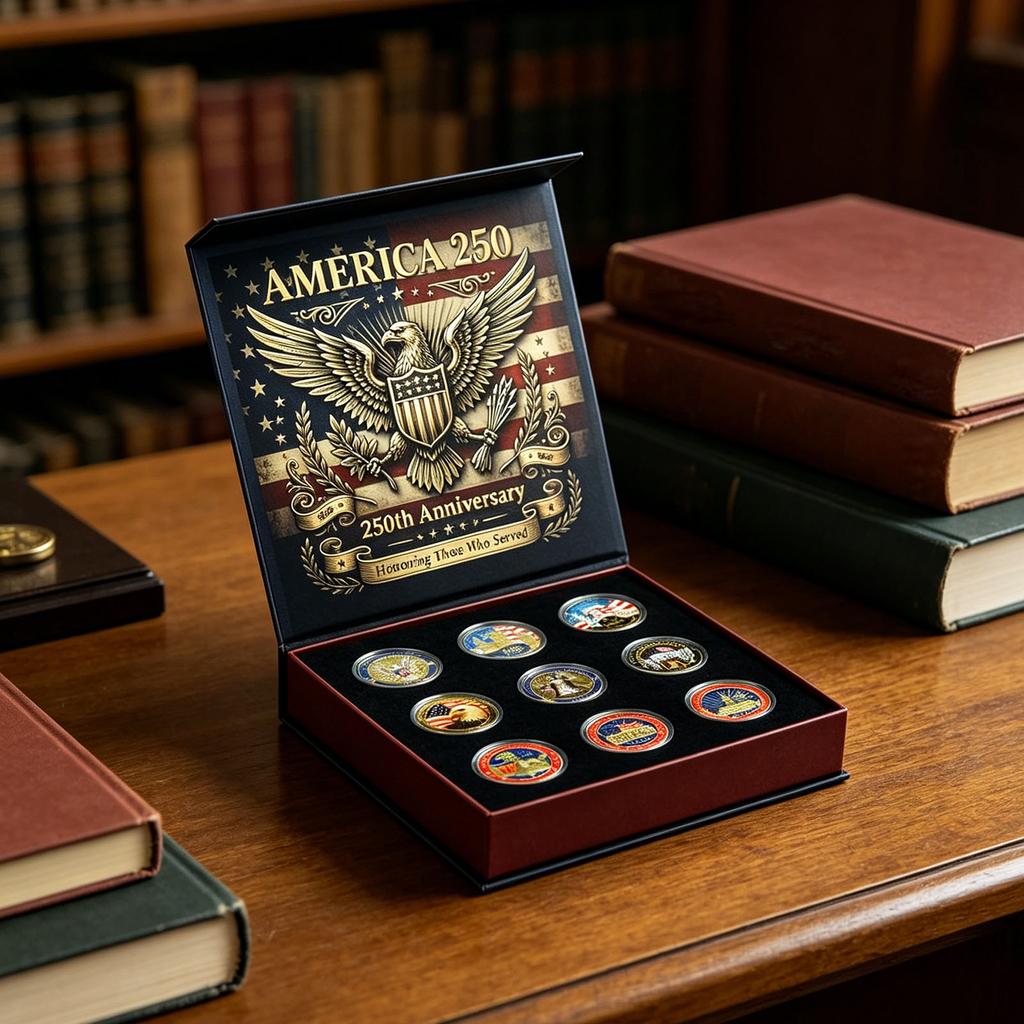 Metall 250. Jubiläumsmünzpackung Mit faltbarer Aufbewahrung Patriotischer Adler Metallmünzen Set Vintage Tribut Geschenkset für Sammler