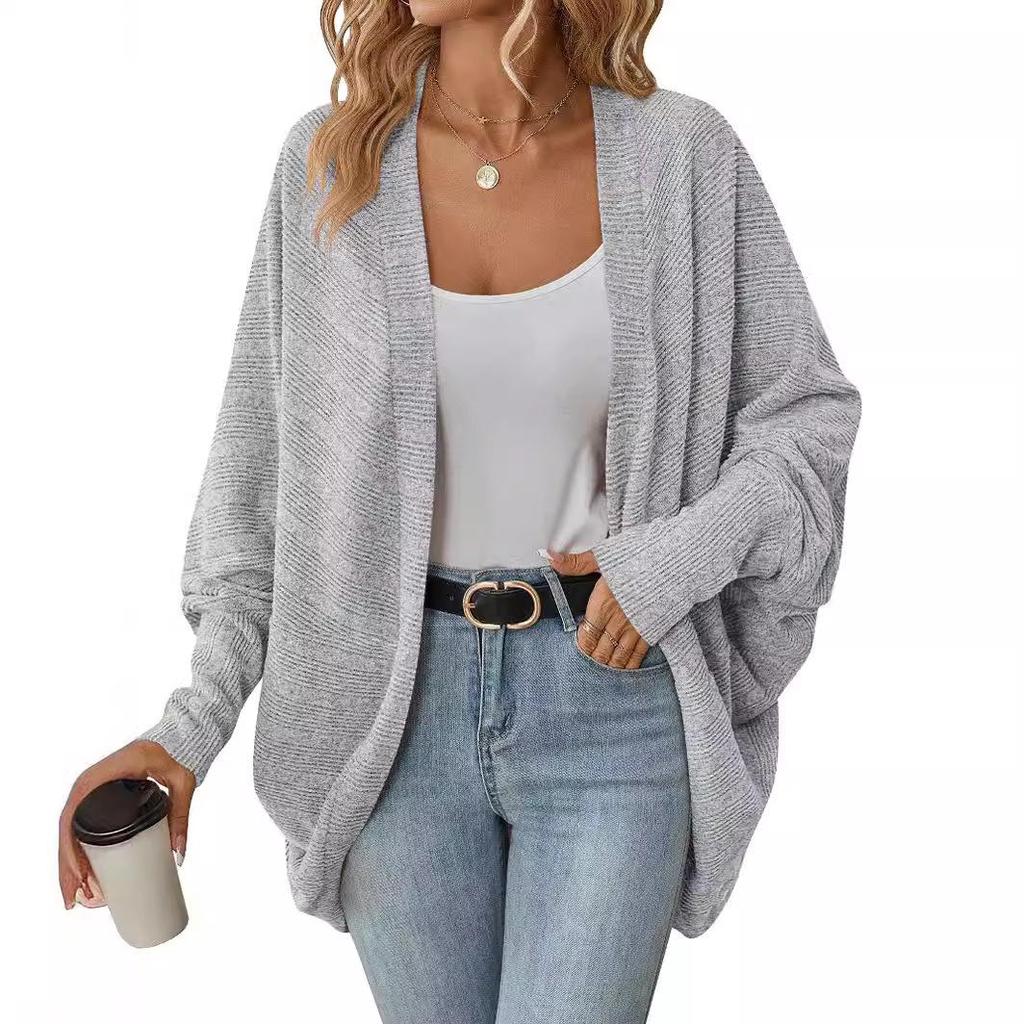 2025 European & American Women's Autumn/Winter Solid Color Mid-Length Knitted Cardigan Sweater