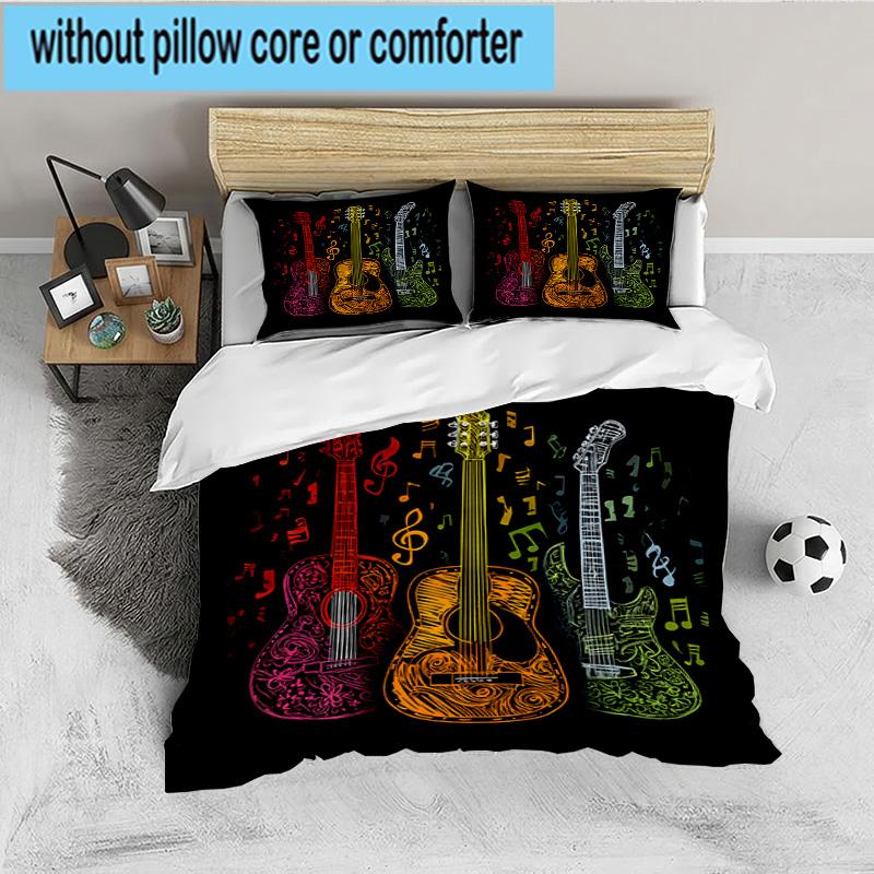 Guitar Collection Diversity 3PCS Bedding set,Ideal for 1pc Duvet Cover And 2pcs Pillowcases Perfect for Fan gift,Ideal for Bedroom, Dormitory