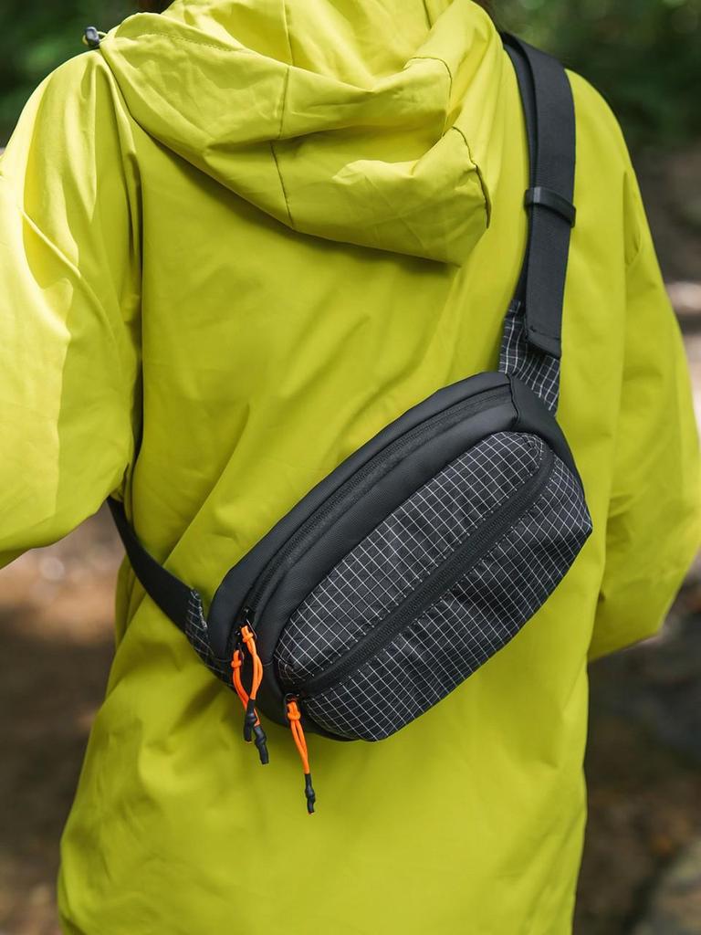 Ultraleichte Karierte Wasserdichte Nylon Herren Umhängetasche: Trendige Rad- & Handy-Bauchtasche