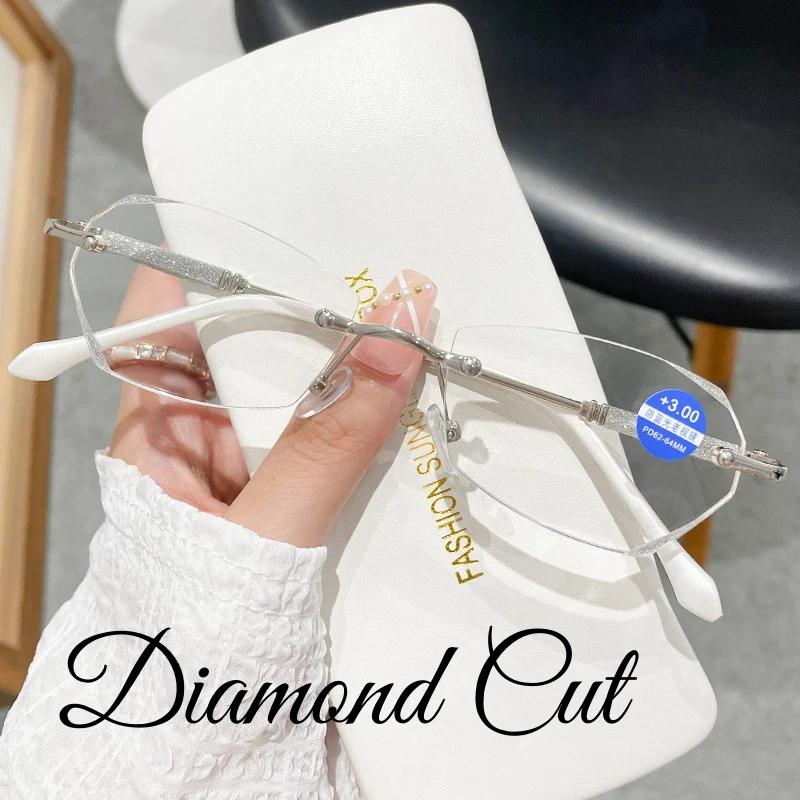 Trend Rimless Diamond Cut Nearsighted Eyeglasses For Men For Women Anti-Blue Light Near Sight Computer Vision Wear Clear Eyeglasses 0 To -4.0