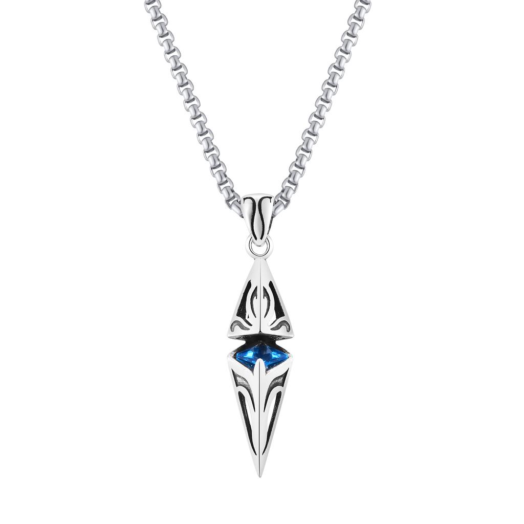 Collane Vnox Eleganti con Pietra Blu per Uomo, Gioielli Collana con Ciondolo Geometrico Cubo in Acciaio Inossidabile, Regali per Festa di Compleanno per Lui