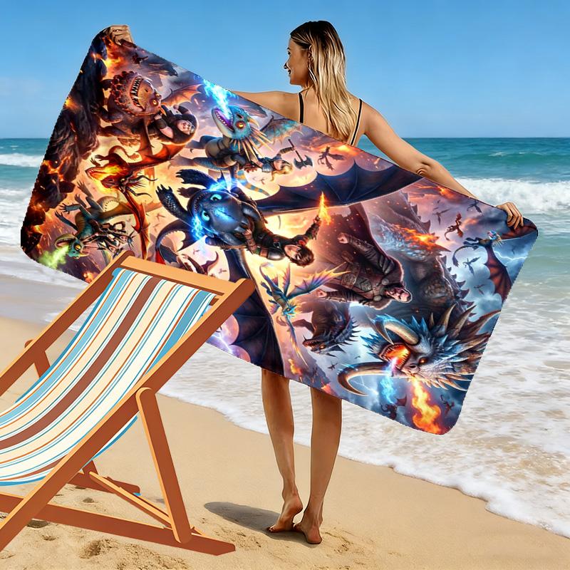 Dragon Trainning Print Beach Towel, Large Soft Quick Dry Towel for Beach Camping Swimming