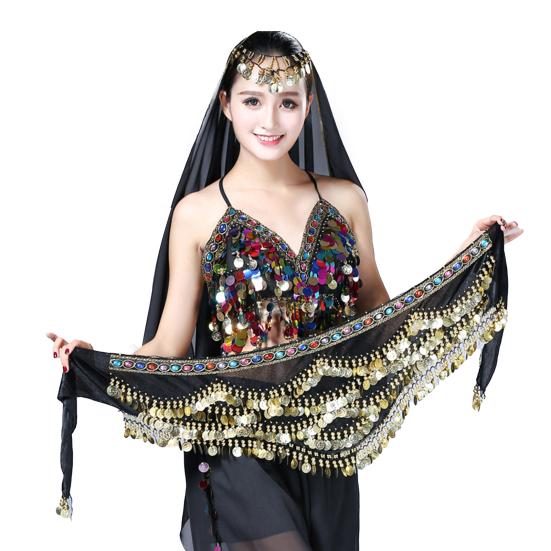 Pásek Pas Řetízek Trojúhelníkový s mincemi Poutavé Samozavazovací Ruční Oblékání Prodyšné Ženy Břišní tanec Hip Šátek Festival Oblečení