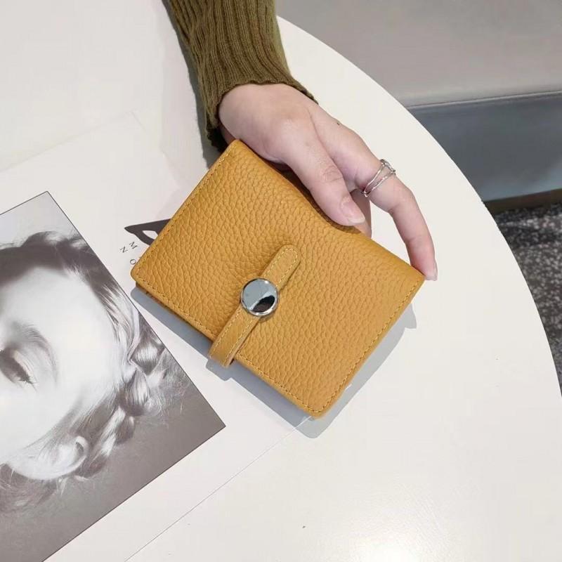 First-layer Cowhide Women's Folded Short Wallet Fashionable Authentic Leather Drawstring All-purpose Change Purse Thin Card Bag