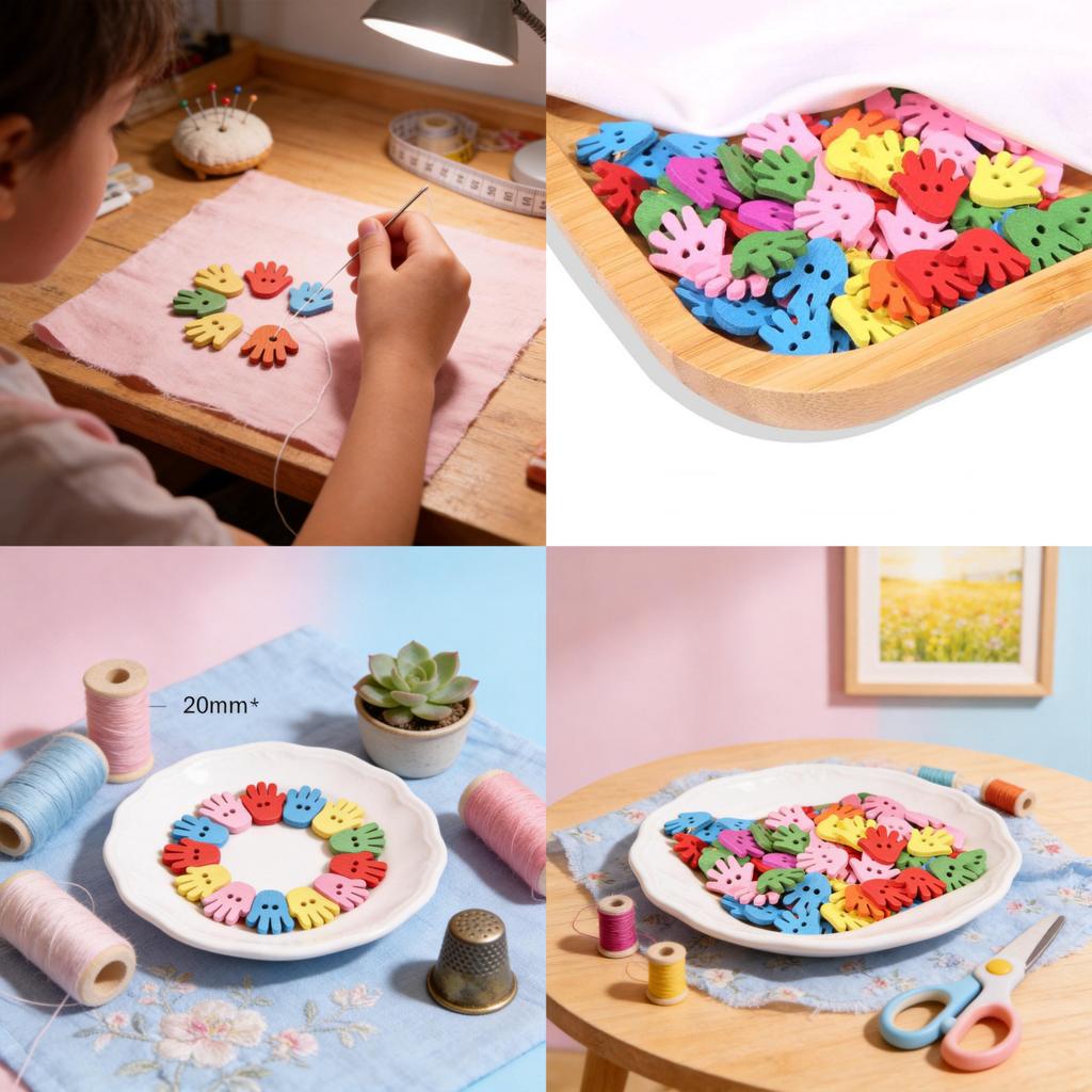 Wooden Colorful Cartoon Hand Buttons For Kids Diy Craft Projects And Kindergarten Activities