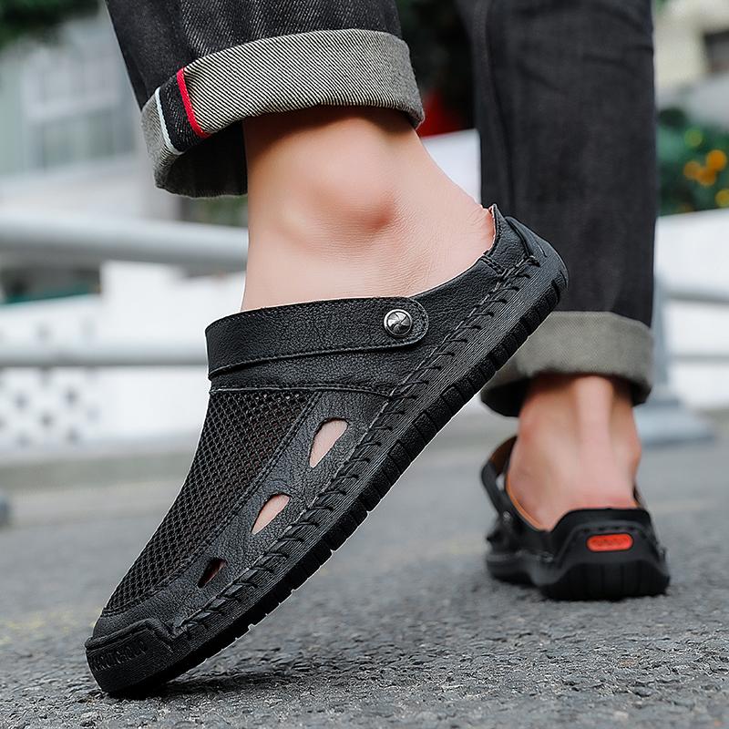 Men Hiking Sandals Black Khaki Outdoor Summer Brown Wide Palm Handmade Slippers Beach Shoes for Father Plus Size